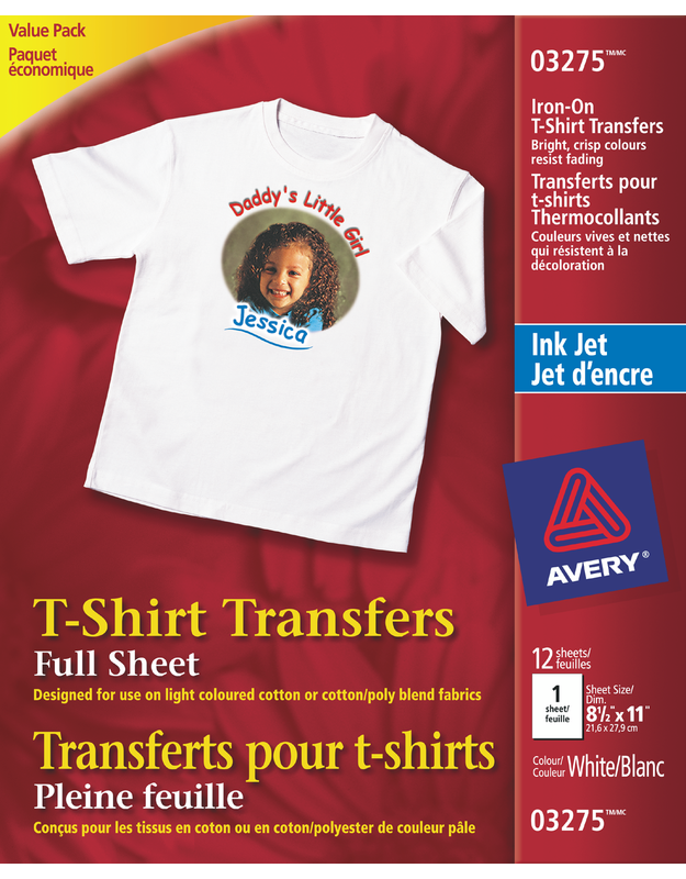 Avery® 03275 TShirt Transfers , 81/2" x 11", White