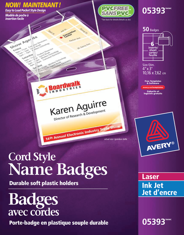 Avery® 05393 Hanging Name Badge kit, 3" x 4", Clear
