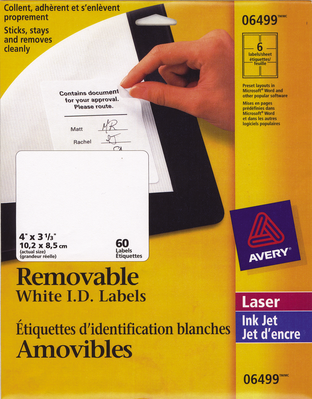 Avery® 06499 Removable ID Labels , 4" x 31/3", Rectangle, White