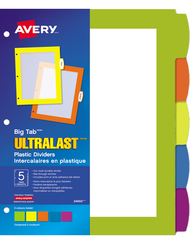 Avery® Big TabMCUltraLastMC Intercalaires en plastique 