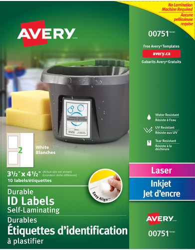 Avery® Étiquettes d’identification à plastifier Easy AlignMC 