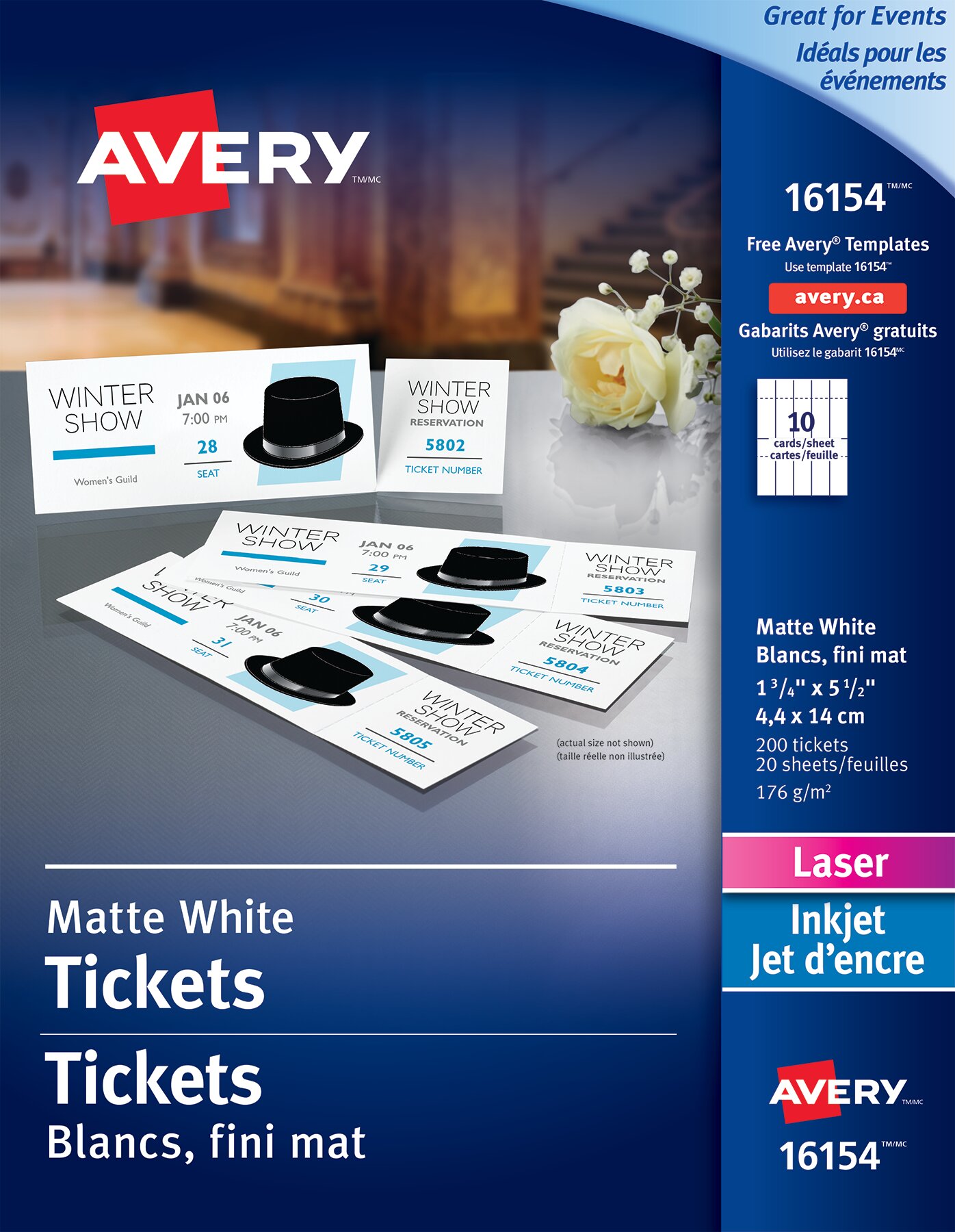 Avery Tickets Avec Talons Detachables Pour Imprimantes A Laser Ou Jet D Encre 1 3 4 X 5 1 2 Blanc