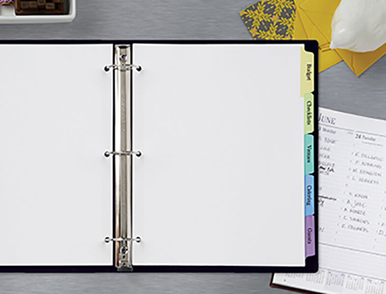 Binder, dividers with tabs