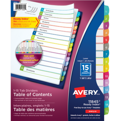 Avery® 11845 - Ready Index® Customizable Table of Contents Dividers, 8 ...