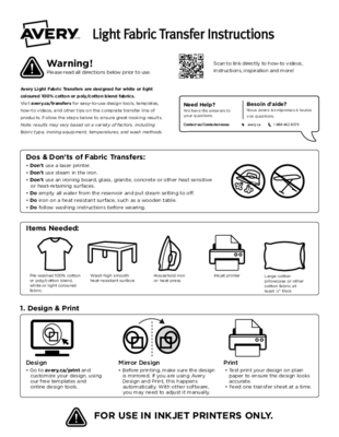 Avery Fabric Light Transfer