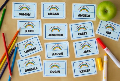 Adhesive name badges for school