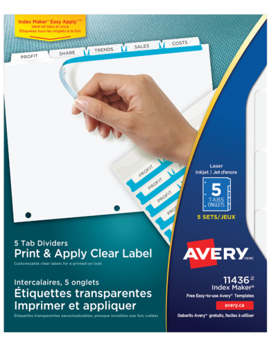 Avery® Intercalaires avec étiquettes transparentes à imprimer et à appliquer