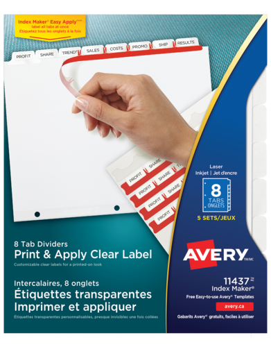 Avery® Intercalaires avec étiquettes transparentes à imprimer et à appliquer