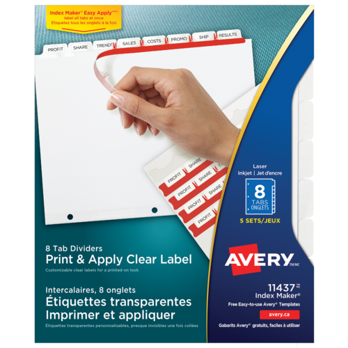 Avery® 11437 - Print & Apply Clear Label Dividers with Index Maker , 8 ...