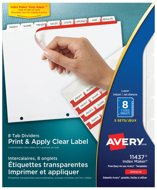 Avery® 11437 Print & Apply Clear Label Dividers with Index Maker , 8