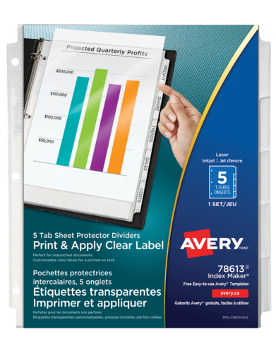 Avery® Pochettes protectrices intercalaires avec étiquettes transparentes à imprimer et appliquer