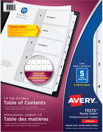 Avery® Ready Index®  Intercalaires avec Table des matières 