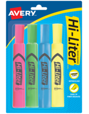 Surligneur HI-LITER en modèle bureau Pointe biseautée, couleurs assorties, paquet de 4