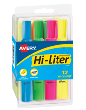 Surligneur HI-LITER en modèle bureau Pointe biseautée, couleurs assorties, boîte de 12