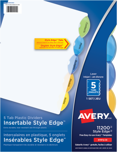 Avery® Intercalaires en plastique Insérables Style EdgeMC 
