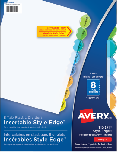 Avery® Intercalaires en plastique Insérables Style EdgeMC 