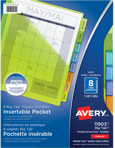 Avery® Big Tab™ Insertable Plastic Dividers with Pockets
