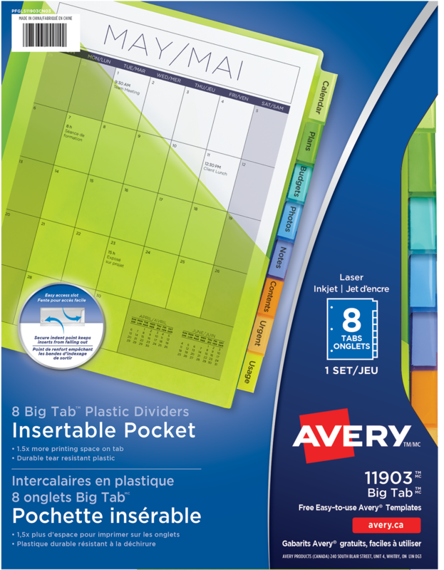 Avery Big Tab Pocket Insertable Plastic Dividers, 11903, Multicolour