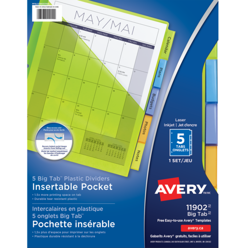 Avery® 11902 Intercalaires , 91/4" x 111/8", Multicouleur