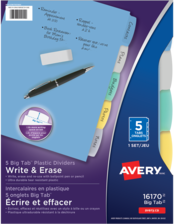  Big Tab&trade; Write &amp Erase Plastic Dividers