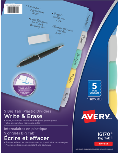 Avery Big Tab Write & Erase Durable Plastic Dividers, 8 Multicolor Tabs