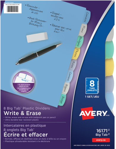 Avery® Big Tab™ Write & Erase Plastic Dividers