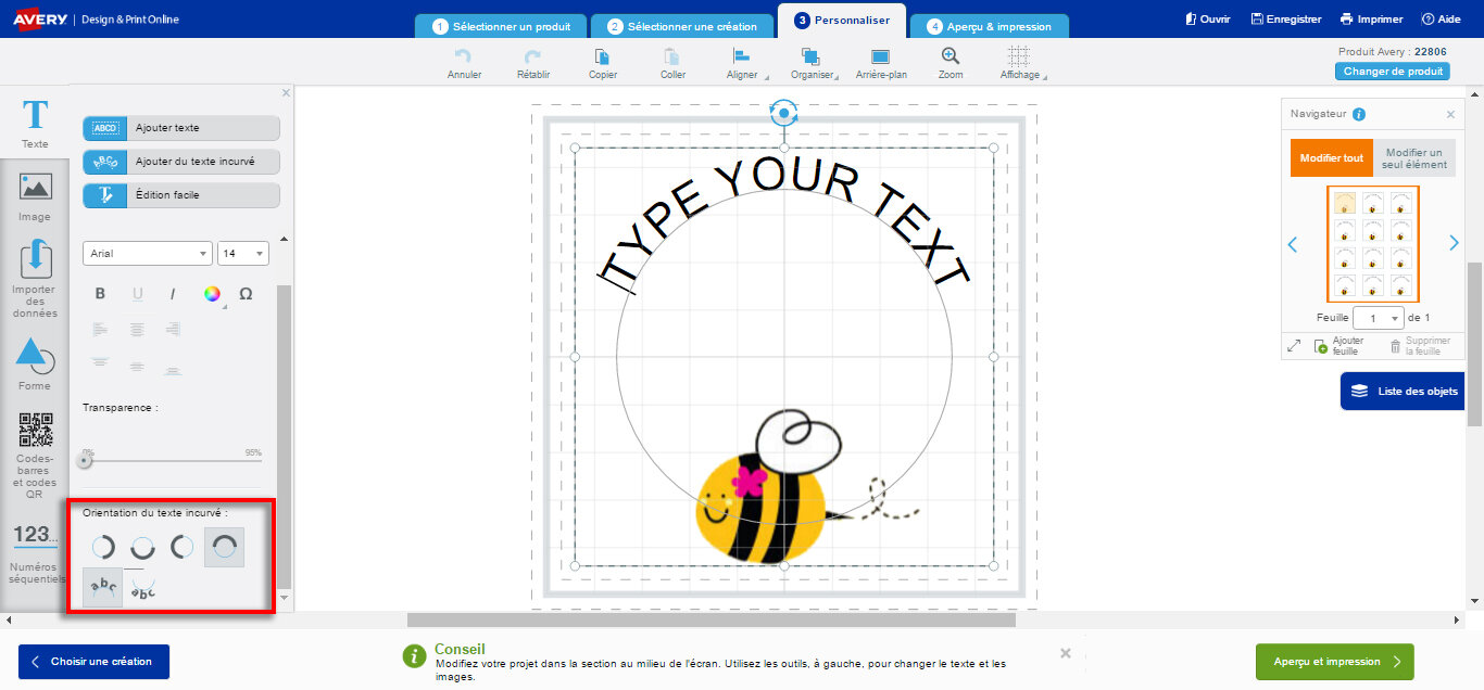 Ajouter texte incurvé