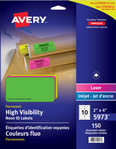 Avery® Étiquettes d'identification voyantes couleurs fluo