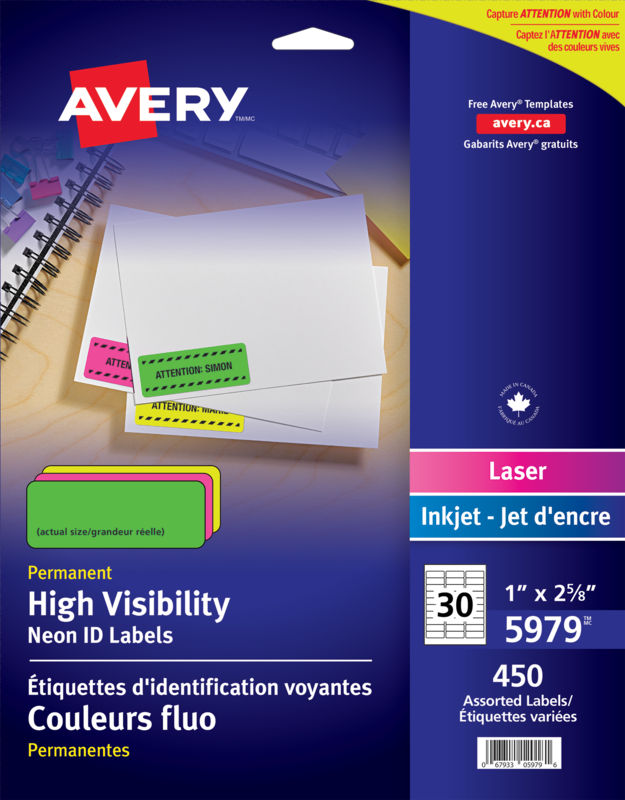 Avery High Visibility Neon ID Labels,5979,1" x 25/8",Rectangle,Assorted
