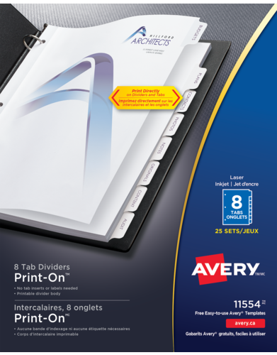 Avery® Intercalaires imprimables Print-On®  