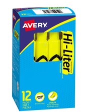 Surligneur HI-LITER en modèle bureau Pointe biseautée, jaune fluorescent, boîte de 12
