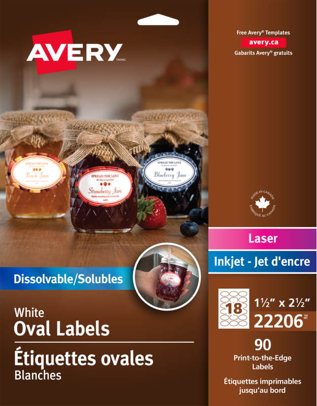 Avery Dissolvable Oval Labels,22206, 11/2" x 11/2",PrinttotheEdge Oval