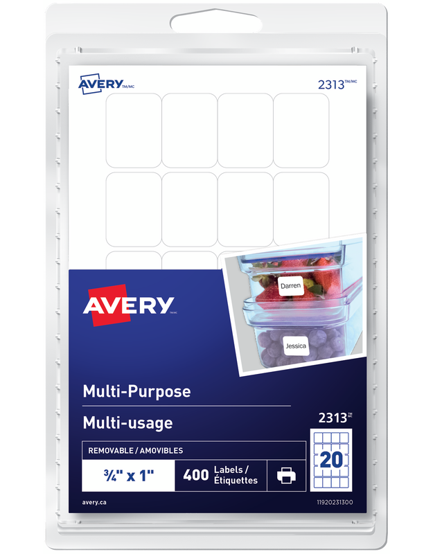 Avery® 2313 MultiPurpose Removable Labels, 1" x 3/4", Rectangle, White