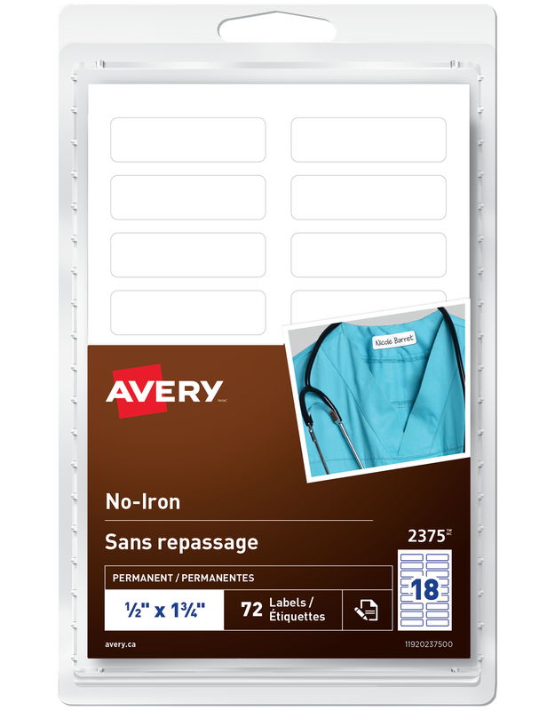 Avery® 2375 No Iron Fabric Labels 12 X 1 34 White Rectangular