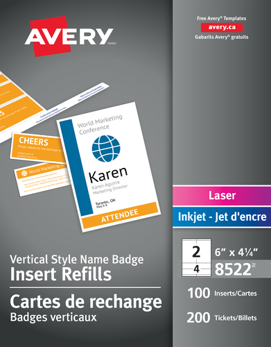 Avery® Vertical Name Badge and Ticket Inserts