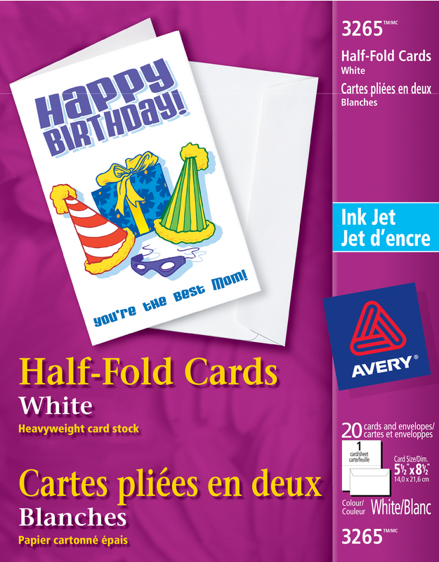 Printable HalfFold Greeting Cards , Avery® 03265, 51/2" x 81/2", White