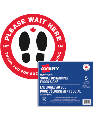 Avery® "Please Wait Here" décalcomanies pour l’éloignement social - Anglais