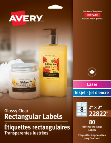Avery® Étiquettes rectangulaires transparentes lustrées 