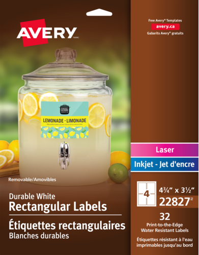 Avery® Étiquettes rectangulaires sur pellicule blanche durable
