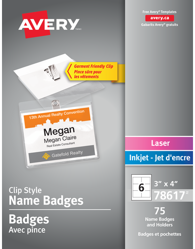 Avery® Garment Friendly Clip Style Name Badge Kit 