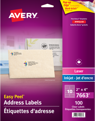 Avery® Étiquettes rectangulaires transparentes avec Easy Peel®