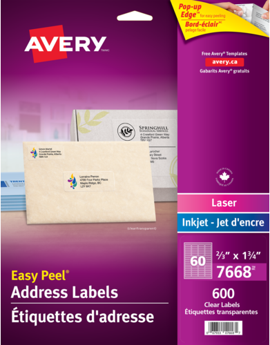 Avery®  Étiquettes rectangulaires transparentes avec Easy Peel®