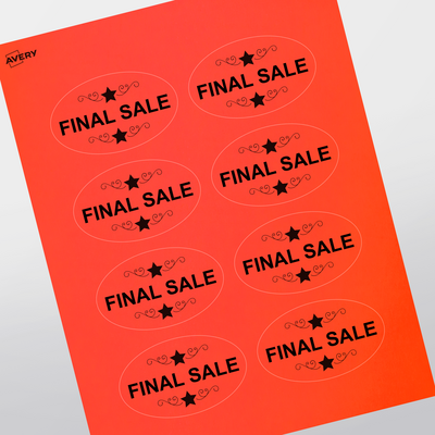 Red Copy Label 2 x 3-1/3 - Professional Printed Oval Labels - Neon Red Paper | Avery