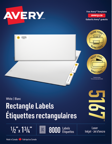 Avery® White Rectangle Labels with Sure Feed™ Technology 