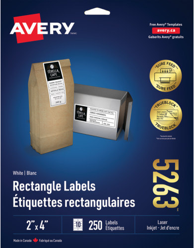 Avery® White Rectangle Labels with with Sure Feed™ Technology