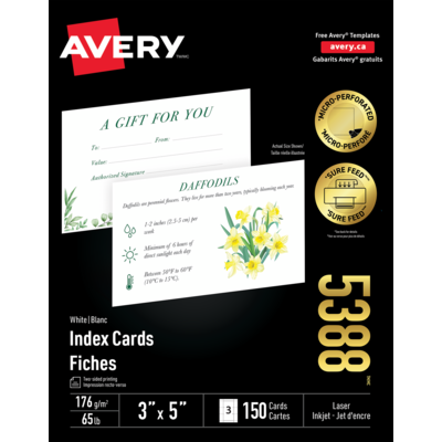 Avery® Index Cards for Laser and Inkjet Printers, 3
