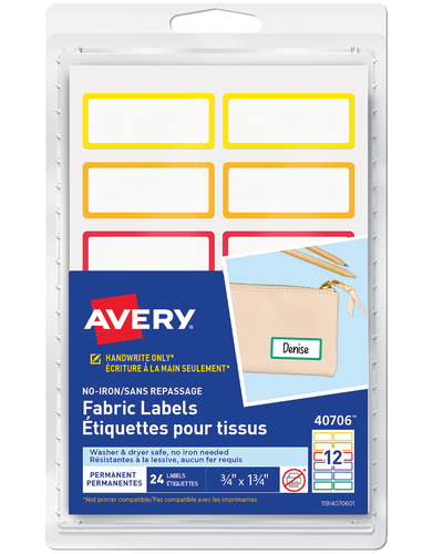 No-Iron Fabric Name Labels, Rainbow Borders