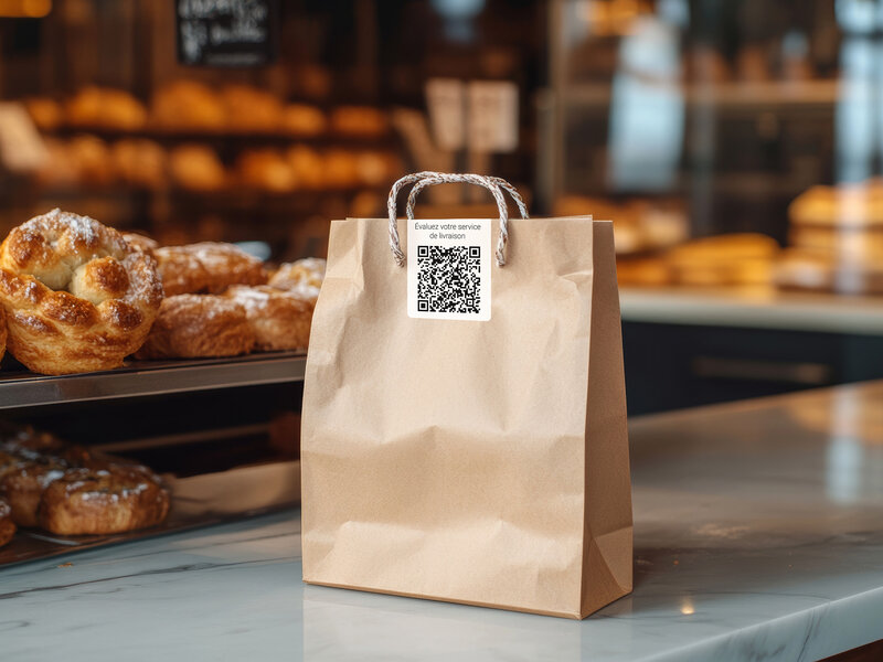 a label folded over a bakery takeout bag