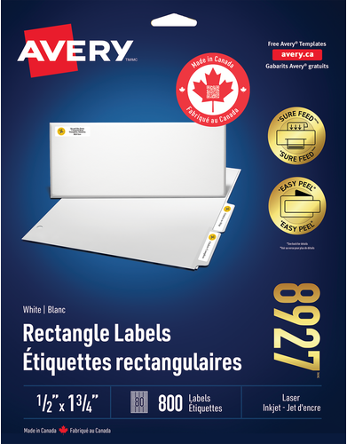  White Rectangle Labels with Sure Feed&trade; Technology