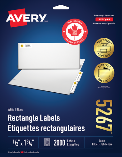 Avery&reg; Étiquettes rectangulaires blanches avec technologie Sure Feed&reg;